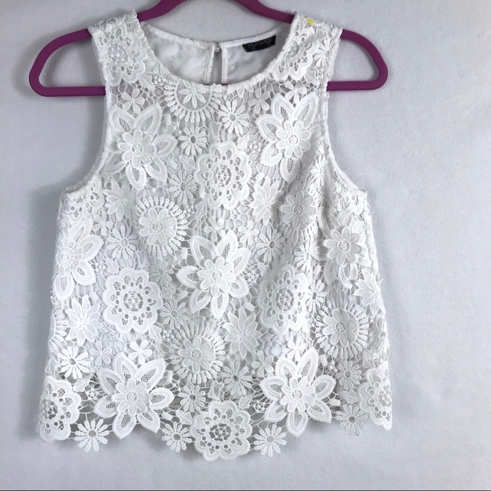 Topshop Women’s White Floral Lace Tank Top Size 4